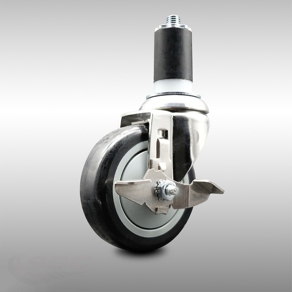 Service Caster 4 Inch 316SS Black Polyurethane Swivel 1-5/8 Inch Expanding Stem Caster Brake SCC-SS316EX20S414-PPUB-BLK-TLB-158 - main